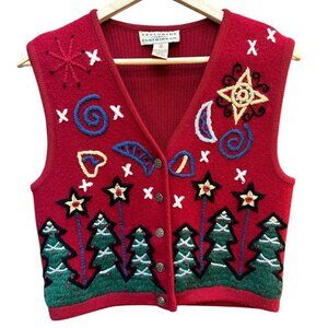 Vintage Christmas Vest Telluride Clothing Co. Embroidered Holiday Womens Size‎ S